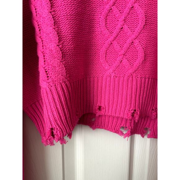Nyc Knits Sweater Womens L Pink Cropped Distressed Mock Neck Cable Knit Pullover - Picture 4 of 11